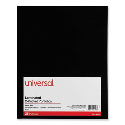 Laminated Two-Pocket Folder, Cardboard Paper, 100-Sheet Capacity, 11 x 8.5, Black, 25/Box