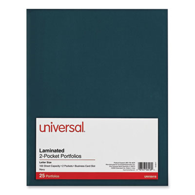 Laminated Two-Pocket Folder, Cardboard Paper, 100-Sheet Capacity, 11 x 8.5, Navy, 25/Box