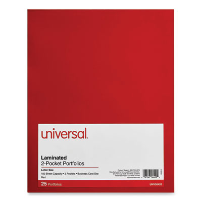 Laminated Two-Pocket Folder, Cardboard Paper, 100-Sheet Capacity, 11 x 8.5, Red, 25/Box