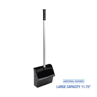 Lobby Dust Pan, 11.75 x 37, 34" Handle, Plastic/Aluminum, Black