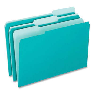 Interior File Folders, 1/3-Cut Tabs: Assorted, Letter Size, Aqua, 100/Box