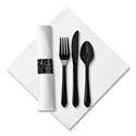 CaterWrap Heavyweight Cutlery Combo, Fork/Spoon/Knife/Napkin, Black, 100/Carton