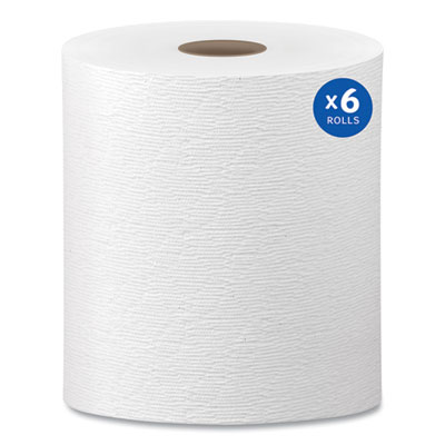 Hard Roll Paper Towels with Premium Absorbency Pockets, 1-Ply, 8" x 600 ft, 1.75" Core, White, 6 Rolls/Carton