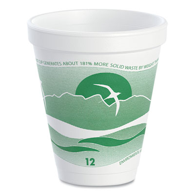 Horizon Hot/Cold Foam Drinking Cups, 12 oz, White/Green, 25/Bag, 40 Bags/Carton