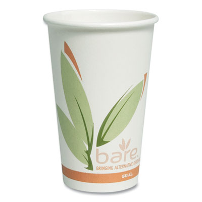 Bare Eco-Forward Recycled Content PCF Paper Hot Cups, 16 oz, Green/White/Beige, 1,000/Carton