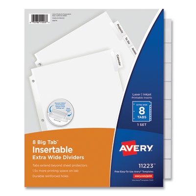 Insertable Big Tab Dividers, 8-Tab, 11.13 x 9.25, White, Clear Tabs, 1 Set