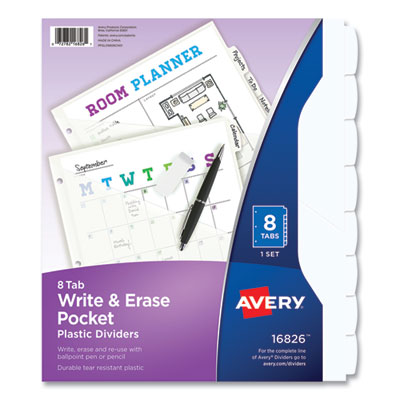 Write and Erase Durable Plastic Dividers with Straight Pocket, 8-Tab, 11.13 x 9.25, White, 1 Set