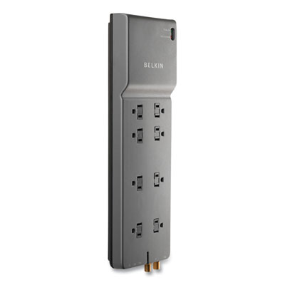 Home/Office Surge Protector, 8 AC Outlets, 12 ft Cord, 3,390 J, Dark Gray