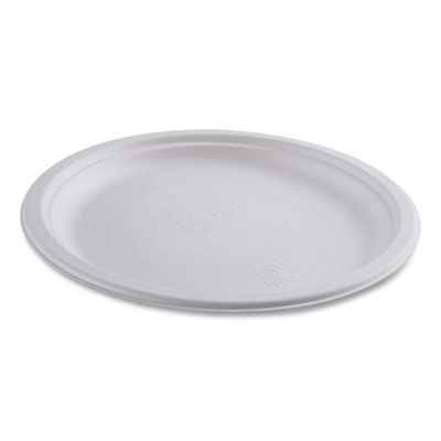 Vanguard Renewable and Compostable Sugarcane Plates, 10" dia, White, 500/Carton