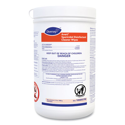 Avert Sporicidal Disinfectant Cleaner Wipes, 6 x 7, Chlorine Scent, 160/Canister, 12/Carton