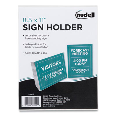 Clear Plastic Slanted L-Shaped Countertop Sign Holder, Side-Load, Horizontal/Vertical Orientation, 8.5 x 11 Insert