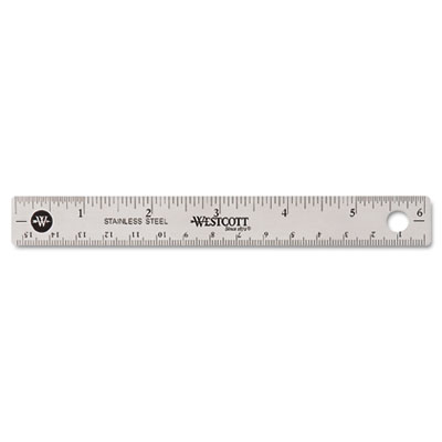 Stainless Steel Office Ruler With Non Slip Cork Base, Standard/Metric, 6" Long