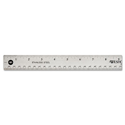 Stainless Steel Office Ruler With Non Slip Cork Base, Standard/Metric, 18" Long