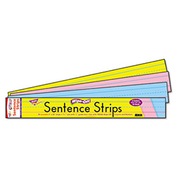 Wipe-Off Sentence Strips, 24 x 3, Blue; Pink; Yellow, 30/Pack