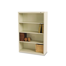 Metal Bookcase, Four-Shelf, 34.5w x 13.5d x 52.5h, Putty