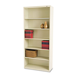 Metal Bookcase, Six-Shelf, 34.5w x 13.5h x 78h, Putty